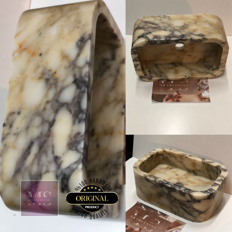 Custom Handcarved Calacatta Viola Marble Sink | Luxury Bathroom Vanity & Vessel Sink | Unique Natural Stone Elegance