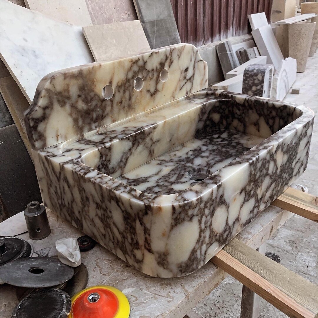 Hand-Carved Calacatta Viola Marble Sink: Custom Bathroom Vanity
