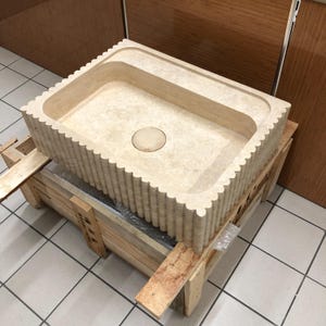 Stone Sink, Wall Mount , Marble Sink, Marble Washbasin, Natural Stone Sink, Powder Room Sink, White Marble , Ribbed Front Sink, Travertine