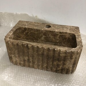 Customizable Emperador Dark Marble Sink - Reed Pattern, Bespoke Design, Luxury Bathroom Vanity