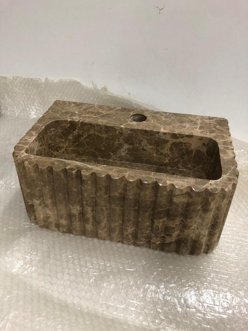 Customizable Emperador Dark Marble Sink - Reed Pattern, Bespoke Design, Luxury Bathroom Vanity
