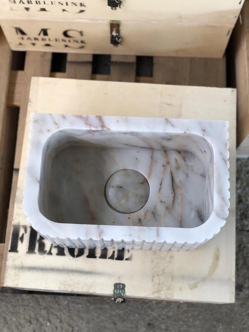 Elegant Bathroom Sink Wall Mount Marble Sink Marble Bathroom Sink Powder Room Sink Top Natural Stone Calacatta Marble Sink Custom Vanity
