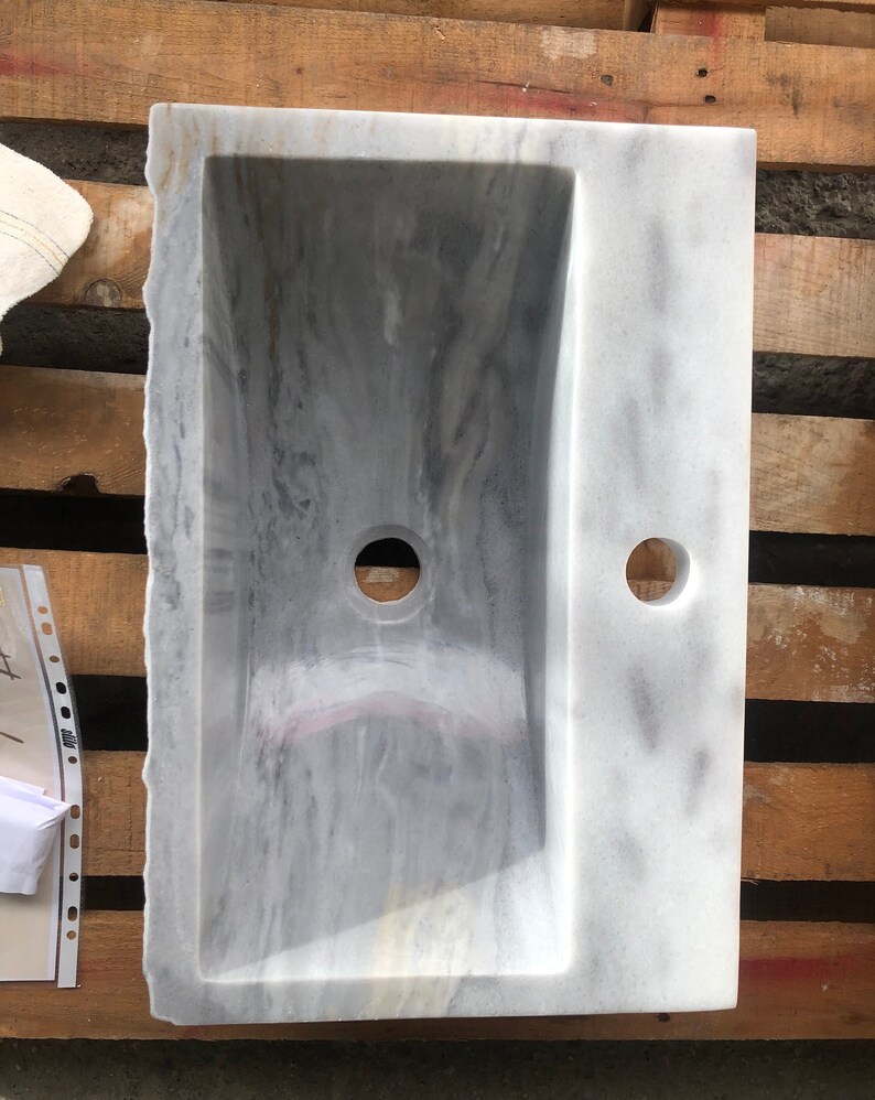 Gray Marble Sink Wall Mount Marble Sink Marble Bathroom Sink Powder Room Sink Custom Vanity Top Custom Marble Sink Bathroom Vanities