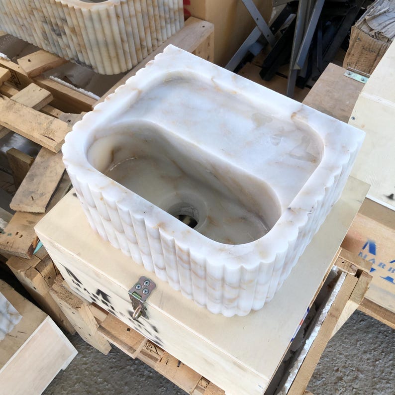 Calacatta Viola Marble Sink, Wall Mounted Bathroom Vanity, Mini Vanity Sink, Luxury Bathroom Vanity Sink