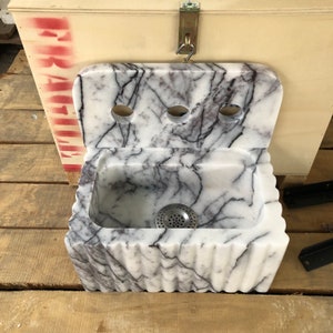 lilac marble sink, small marble sink, marble sink with backsplash, bathroom vanity sink, powder room sink, lilac stone basin, handmade marble sink, modern bathroom sink, luxury marble sink, custom marble sink, wall mounted marble sink, three hole marble sink, natural stone sink