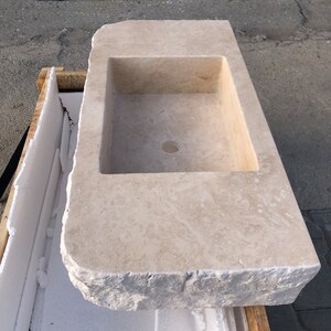 Travertine Sink, Rustic Design,  100% Natural Stone, Handcrafted - Custom Sink, Chiseled Sink, Rustic Sink, Handmade Design, Wall Sink Travertine Sink: Rustic Chiseled Natural Stone Bathroom Vanity