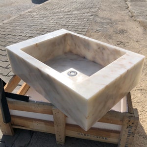 Calacatta Gold Marble Sink, Stone Sink, Hand Carved Sink, Marble Sink, Round Corner, Wall Sink, Rare Find, Special Order Sink, Sink Vanity Wall Mounted sink, marble sink vanity, marble sink basin, sink calacatta viola, grooved Front, Sinks for Kitchen, Sinks For Bathroom, Sinks on a Stand, Sinks and Vanities, Sinks for Vanity, Sink With Backsplash, Sinks With Vanity, Wall Hanging