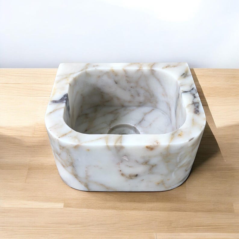 Calacatta Gold Marble Sink, Wall Mounted Marble Sink, Bathroom Wash Basin, Kitchen Sink, Powder Room Marble Sink