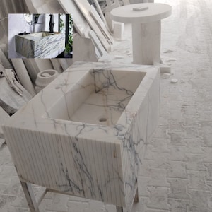 Light Veined White Marble Sink Marble Bathroom Sink Wall Mounted Marble Sink Marble Vanity Top Carrara Sink Powder Room Sink Custom Vanity