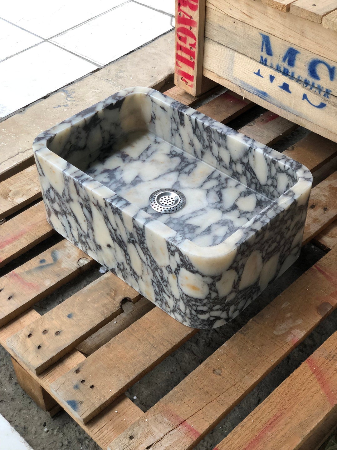 Calacatta Viola Marble Sink: Customizable Rectangle Bathroom Vanity Powderroom Sink