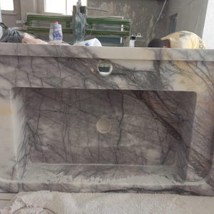 Carrara Marble Sink with Backsplash - Wall Mounted Marble Bathroom Sink, Marble Vanity Top, White Marble Powder Room Sink - Custom Vanity