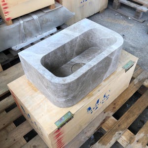 Custom Marble Sink Wall Mounted or Vanity Top Bathroom Sink Hand-Carved Natural Stone Powder Room Sink Emperador Marble  Custom Vanity