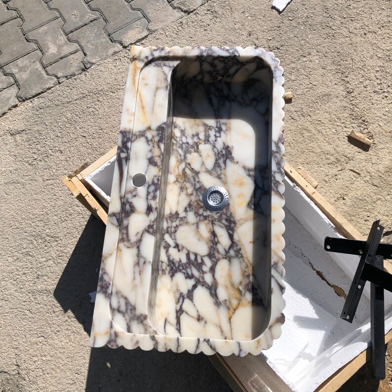 Calacatta Viola Marble Sink, Stone Sink, Hand Carved Sink, Marble Sink, Round Corner, Wall Sink, Special Order Sink, Handmade Sink Vanity