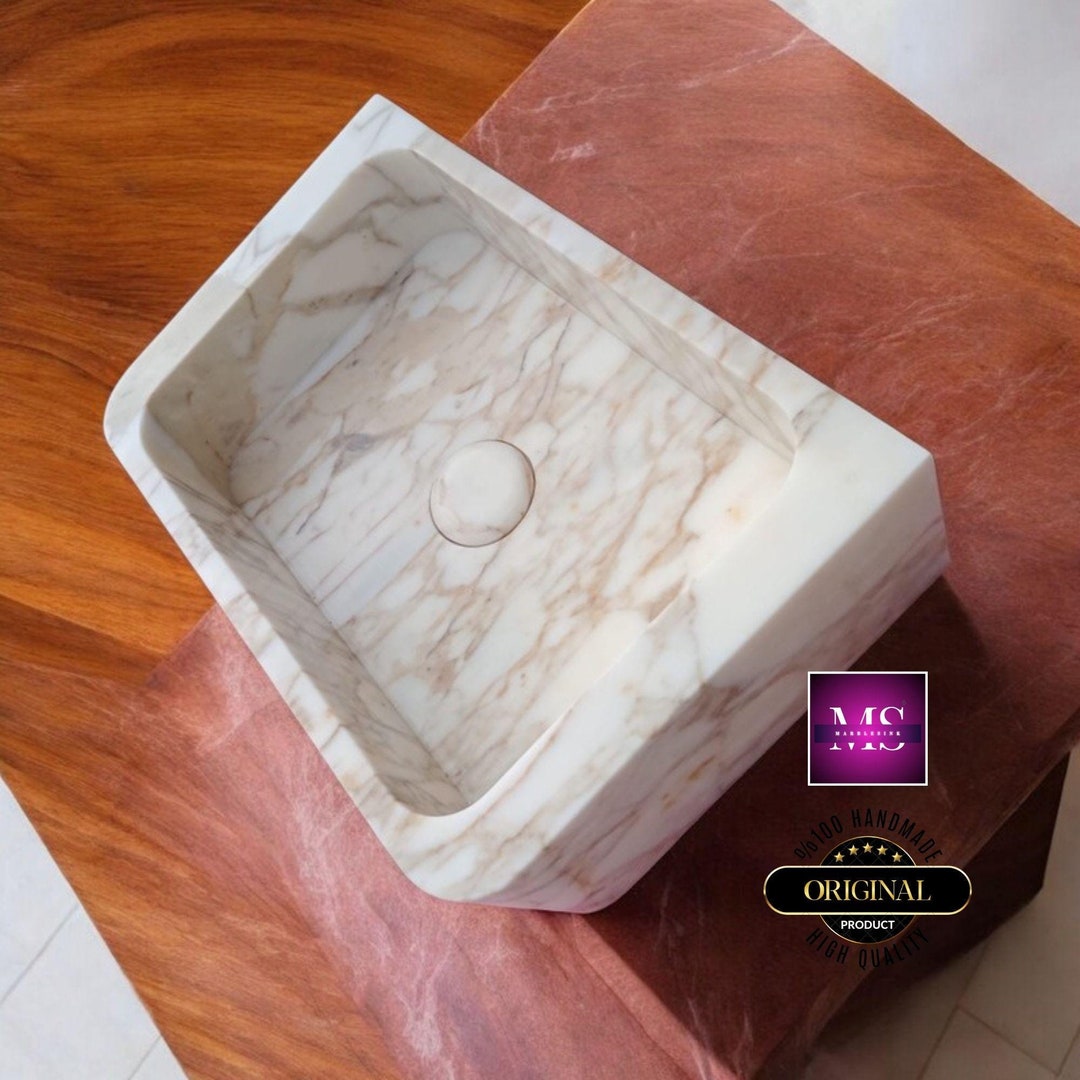 Calacatta Gold Marble Sink: Handmade Wall Mounted Wash Basin
