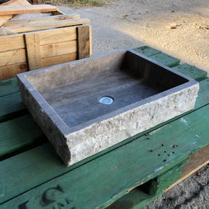 Travertine Sink Split Face Design - 100% Natural Stone - Handcrafted - Sink for Bathroom - Stone Sink - Marble Sink - Rustic Designs