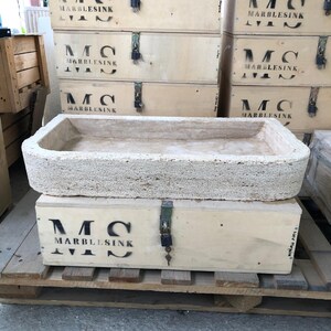 Hand-Carved Travertine Sink - 65x40x10 cm (25.6x15.7x3.9 inç) - Farmhouse & Rustic Bathroom Sink - Countertop/Wall Mounted