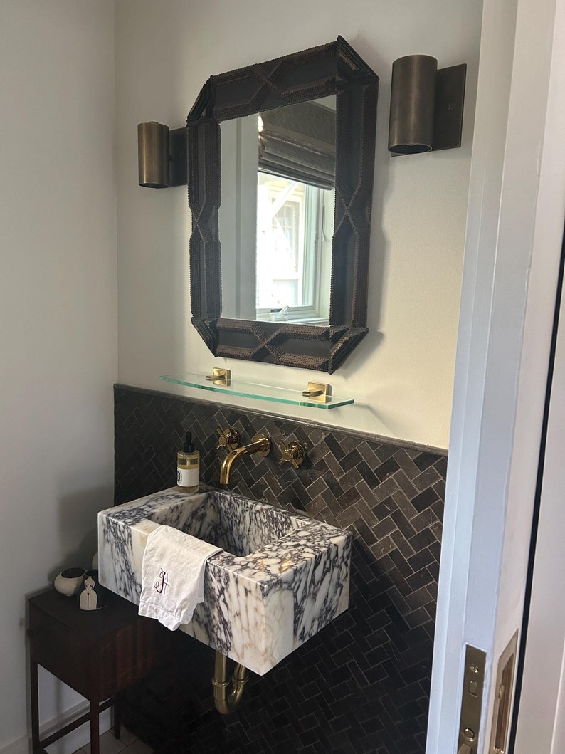 Handcrafted Calacatta Viola Marble Vessel Sink - Wall Mount Vanity Top