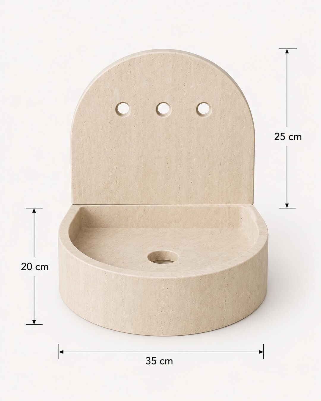 Light Travertine Wall Mounted Sink, Small Stone Basin, 3 Hole Bathroom Sink