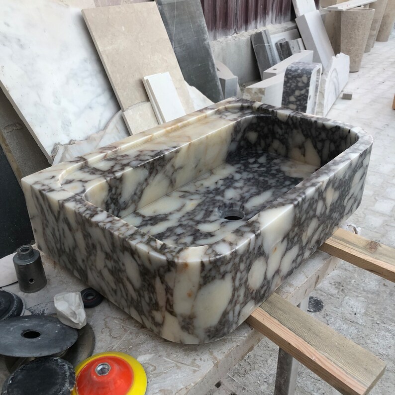 Calacatta Viola Marble Sink, Stone Sink, Hand Carved Sink, Marble Sink, Round Corner, Wall Sink, Special Order Sink, Sink Vanity