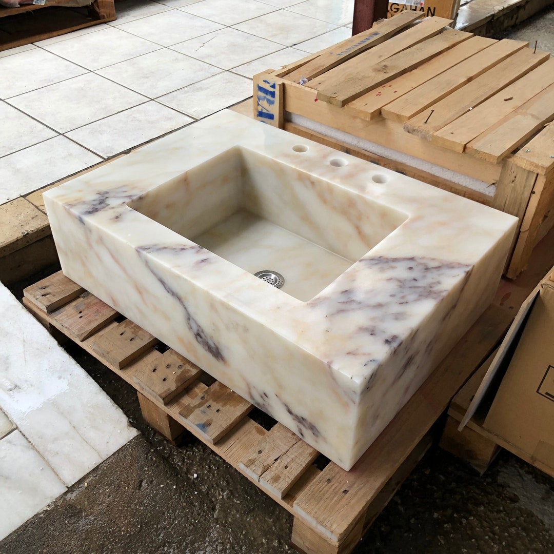 Calacatta Gold Marble Vessel Sink - Wall Hung Bathroom Vanity