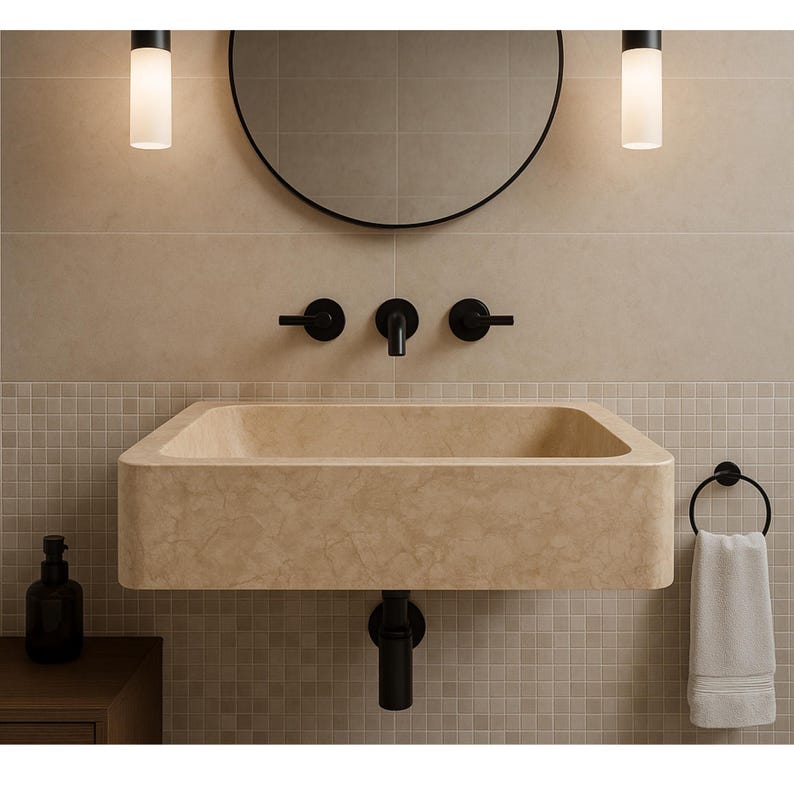 Emperador Marble Sink Custom Order Stone Washbasin Marble Vessel Sink  Wall Mount Sink  Marble Vanity Sink  Bathroom Vanity