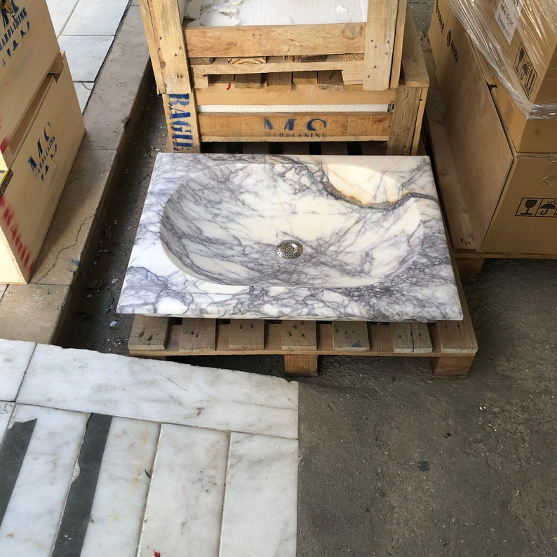 Calacatta Viola Marble Sink, Floating Sink, Marble Sink Vanity, Powder Room Sink, Wall Mounted Sink, Sink Top, Sink for Bathroom, Marble