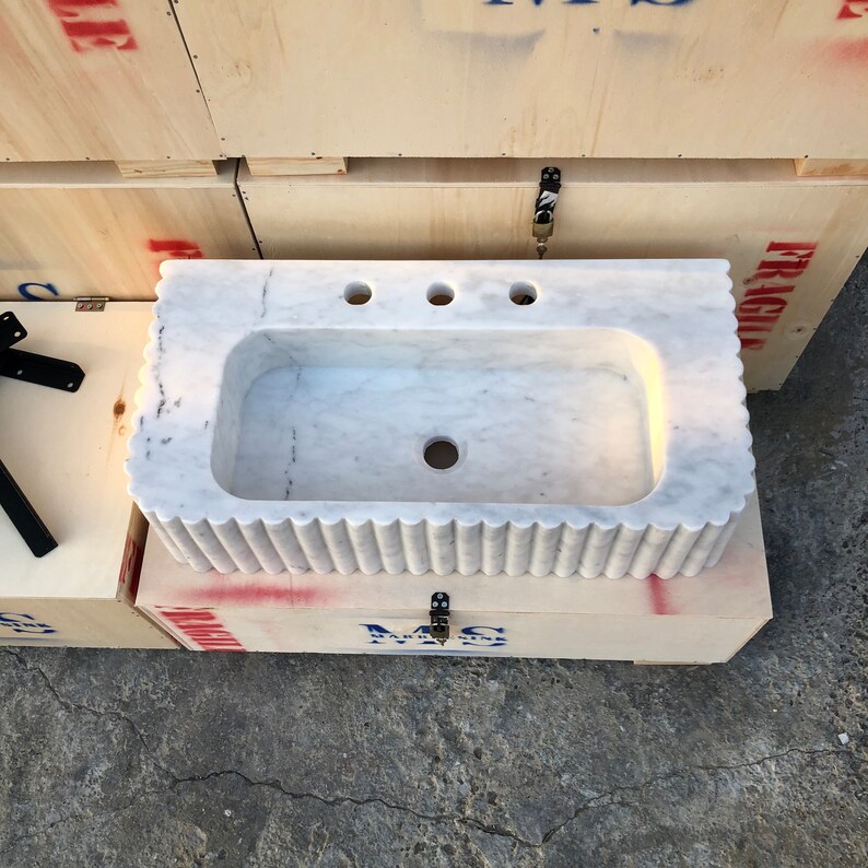 Elegant Bathroom Sink Wall Mount Marble Sink Marble Bathroom Sink Powder Room Sink Top Natural Stone Carrara Marble Sink Custom Vanity