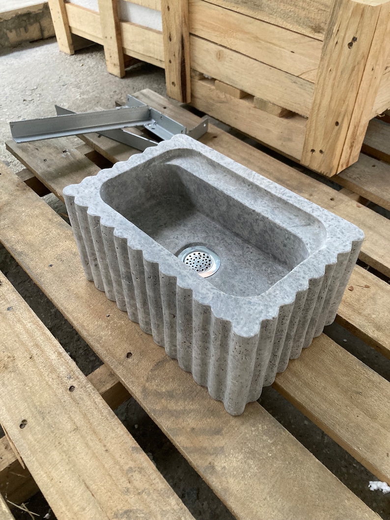 Travertin Bathroom Sink Wall Mount Marble Sink Marble Bathroom Sink Powder Room Sink Natural Stone Sink Silver Travertine Sink Custom Vanity