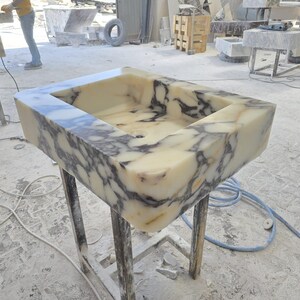 Handmade Calacatta Viola Marble Sink – Custom Wall Mount or Countertop Vanity Basin – Solid Stone Bathroom Sink, Unique Italian Marble Washbasin