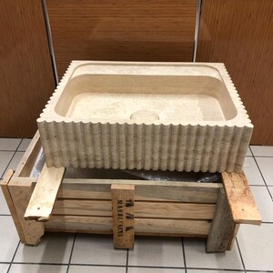 Stone Sink, Wall Mount , Marble Sink, Marble Washbasin, Natural Stone Sink, Powder Room Sink, White Marble , Ribbed Front Sink, Travertine