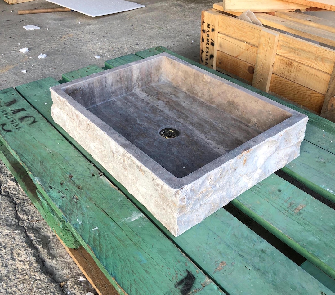 Handcrafted Travertine Sink: Split Face Rustic Bathroom Stone Sink