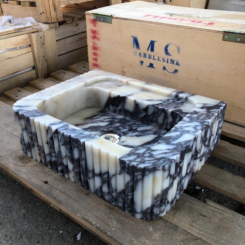 Custom Size Handcarved Calacatta Viola Marble Sink – A Luxurious Vessel Sink Ideal for Bathroom Vanities