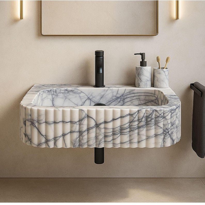 Natural Stone Vessel Bathroom Sink, Chiseled Ojinaga Marble, Vanity Sink