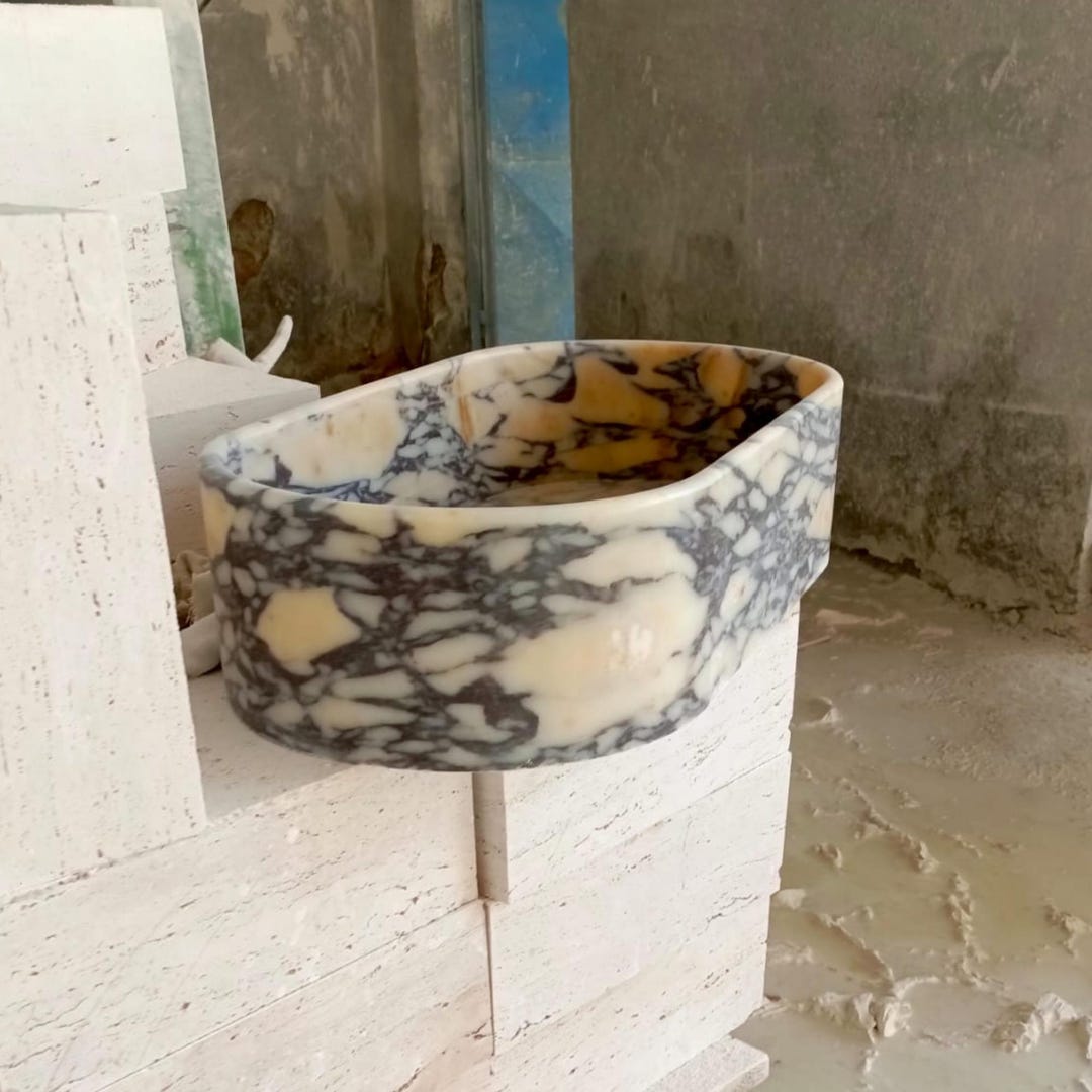 Custom Calacatta Viola Single Vanity Sink in White Marble for Powder ...