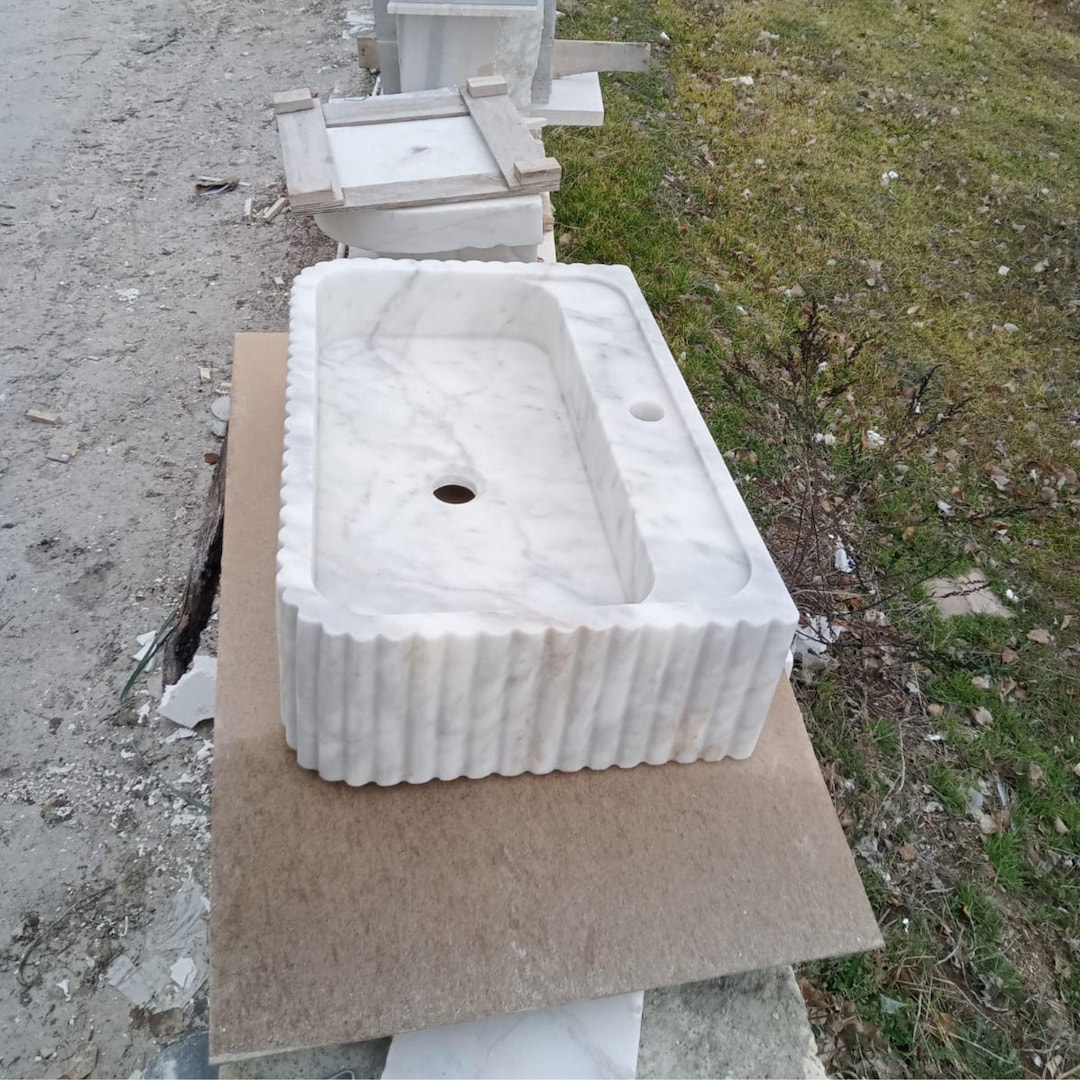 Hand Carved Carrara Marble Sink | Wall Mounted or Vessel Basin
