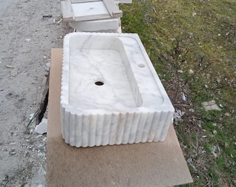 Hand Carved Carrara Marble Sink | Wall Mounted or Vessel Basin by MarbleSinkCo