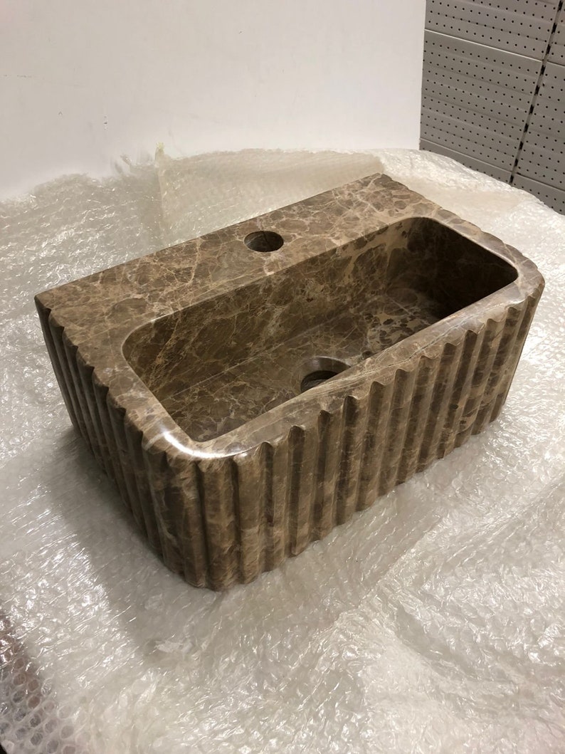 Customizable Emperador Dark Marble Sink - Reed Pattern, Bespoke Design, Luxury Bathroom Vanity