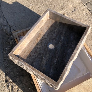 Marble Sink, Natural Stone Sink, Sink For Bathroom, Marble, Sink, Stone Sink, Silver Travertine Thin Edge Rectangular Sink