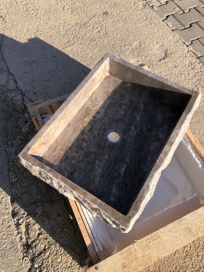 Marble Sink, Natural Stone Sink, Sink For Bathroom, Marble, Sink, Stone Sink, Silver Travertine Thin Edge Rectangular Sink