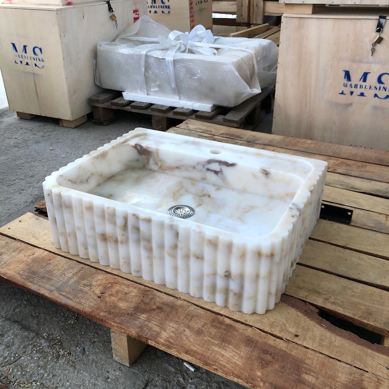 River Stone Vessel Sinks, Bathroom Art, Stone Sinks, Stone Sinks, Bathroom Sinks, Natural Sinks, Calacatta Sinks, Vanity Wash Basins. Calacatta Marble Stone Sink Bathroom Vanity Modern Sink