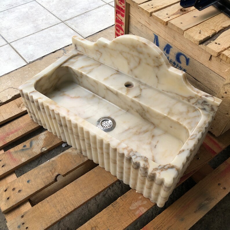 Calacatta Gold Marble Sink, Stone Sink, Hand Carved Sink, Marble Sink, Round Corner, Wall Sink, Special Order Sink, Sink Vanity