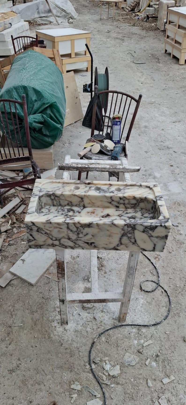 Calacatta Marble Bathroom Sink  Custom Floating Wall Mounted Luxury Basin