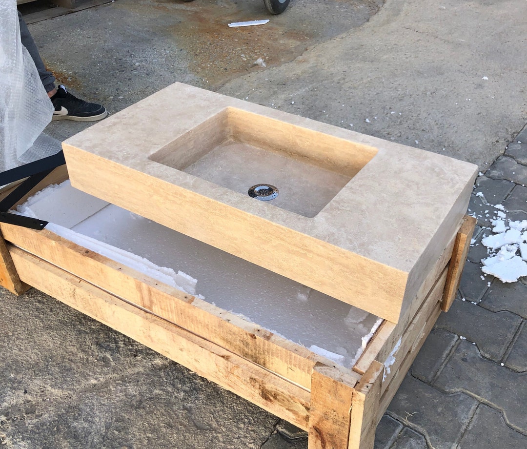 Travertine Sink: Rustic Vanity Vessel, 31.5" Bathroom Vanity
