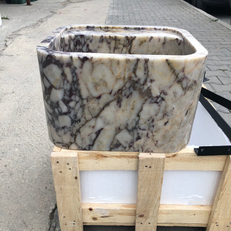 Marble Vessel Sink, Handmade, Marble Sink, Stone Sink, Rectangle Design with or without Faucet Hole, Sleek and Modern Washbasin for Bathroom