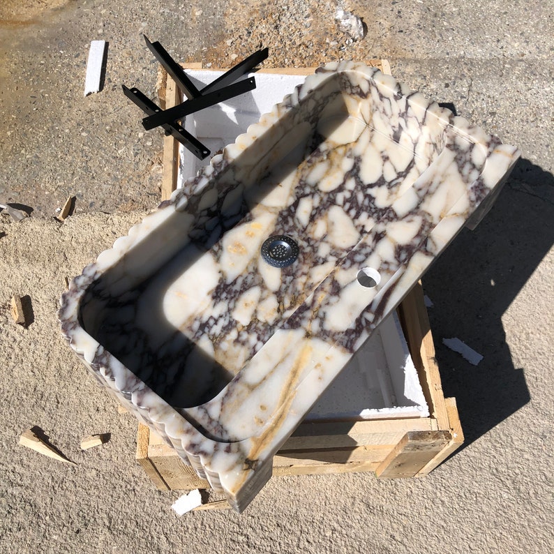 Calacatta Viola Marble Sink, Stone Sink, Hand Carved Sink, Marble Sink, Round Corner, Wall Sink, Special Order Sink, Handmade Sink Vanity