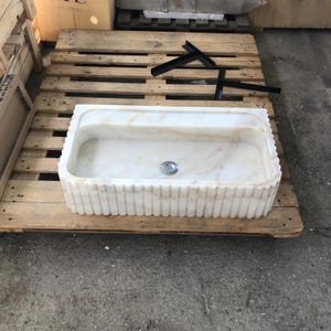Calacatta Viola Marble Fluted Sink Wall Mount Marble Sink Marble Bathroom Sink Powder Room Sink Custom Vanity Top Natural Stone Marble Sink
