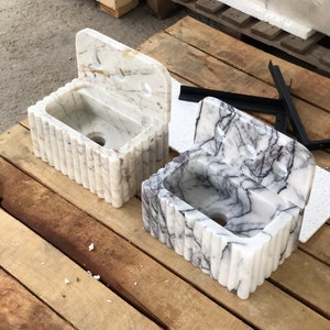 Bathroom Sink Wall Mount Marble Sink Marble Bathroom Sink Powder Room Sink Top Natural Stone Calacatta Marble Sink Custom Vanity Backsplash
