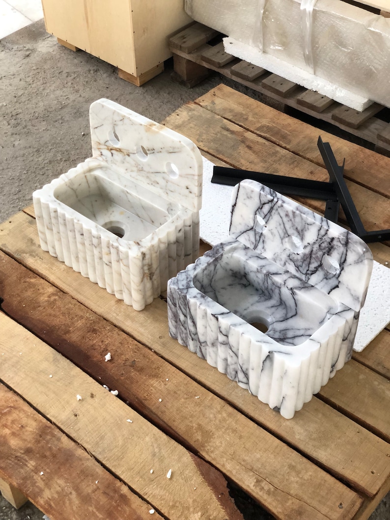Bathroom Sink Wall Mount Marble Sink Marble Bathroom Sink Powder Room Sink Top Natural Stone Calacatta Marble Sink Custom Vanity Backsplash