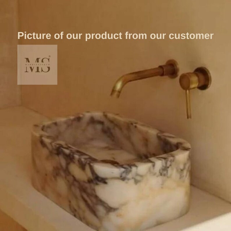 Custom Handcarved Calacatta Viola Marble Sink | Luxury Bathroom Vanity & Vessel Sink | Unique Natural Stone Elegance