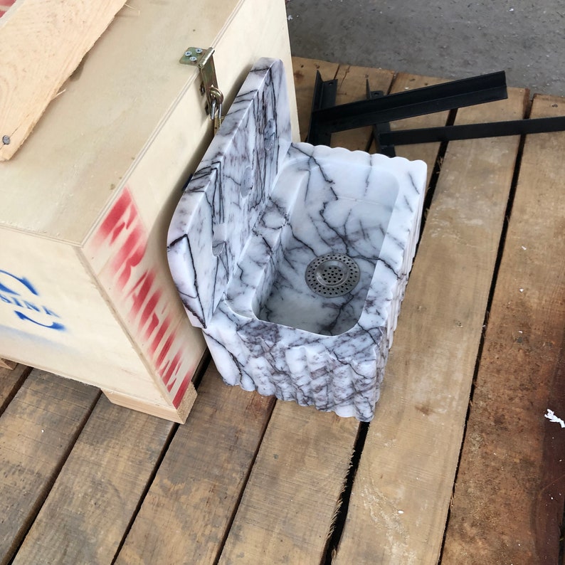lilac marble sink, small marble sink, marble sink with backsplash, bathroom vanity sink, powder room sink, lilac stone basin, handmade marble sink, modern bathroom sink, luxury marble sink, custom marble sink, wall mounted marble sink, three hole marble sink, natural stone sink